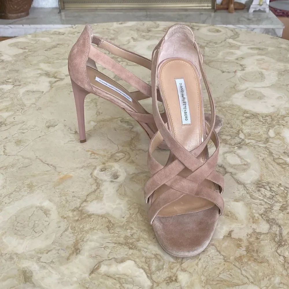 DIANE VON FURSTENBERG Suede Leather Slingback Stiletto Heels Strappy Sandals